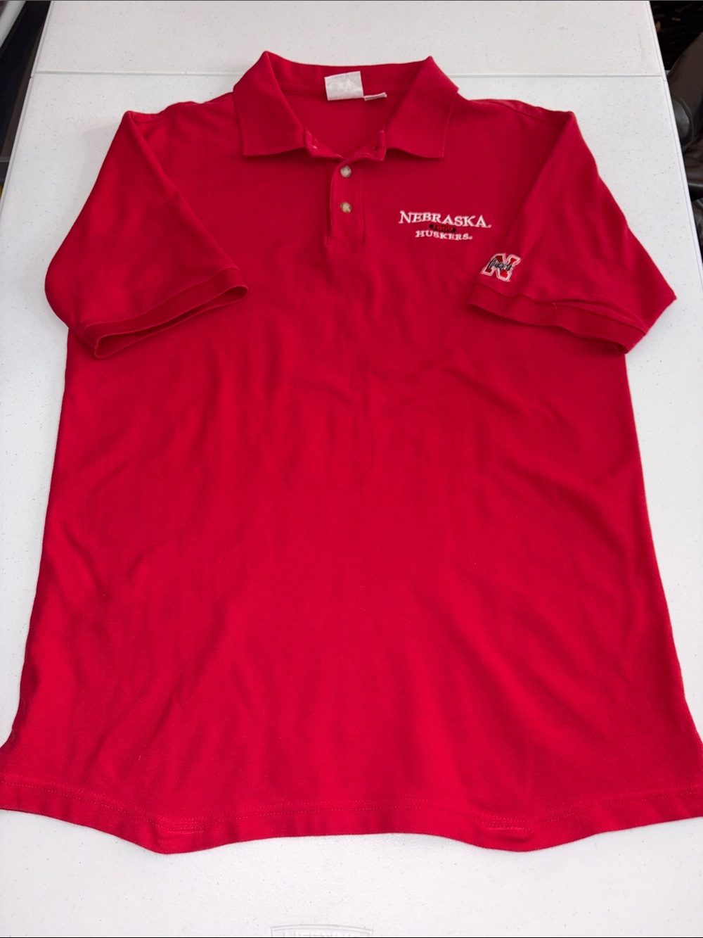 RED OAK Men Shirt L Red Short Sleeved Polo Nebraska Cornhuskers Vintage